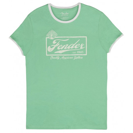 FENDER T-SHIRT BEER LABEL MEN'S RINGER SEA FOAM GREEN XL