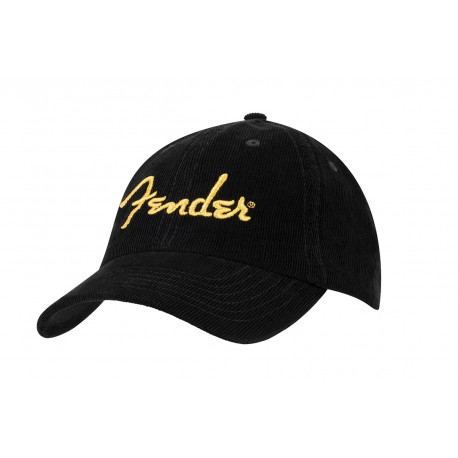 FENDER GOLD SPAGHETTI LOGO CORDUROY BASEBALL HAT BLACK